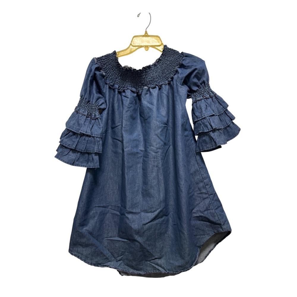 Eighty Eight Denim Blue Kids Dress with Ruffled Sleeves